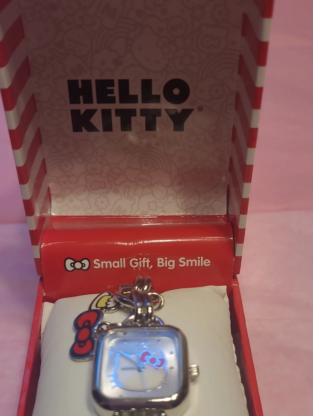 Hello Kitty Silver Charm Watch with Red Accents